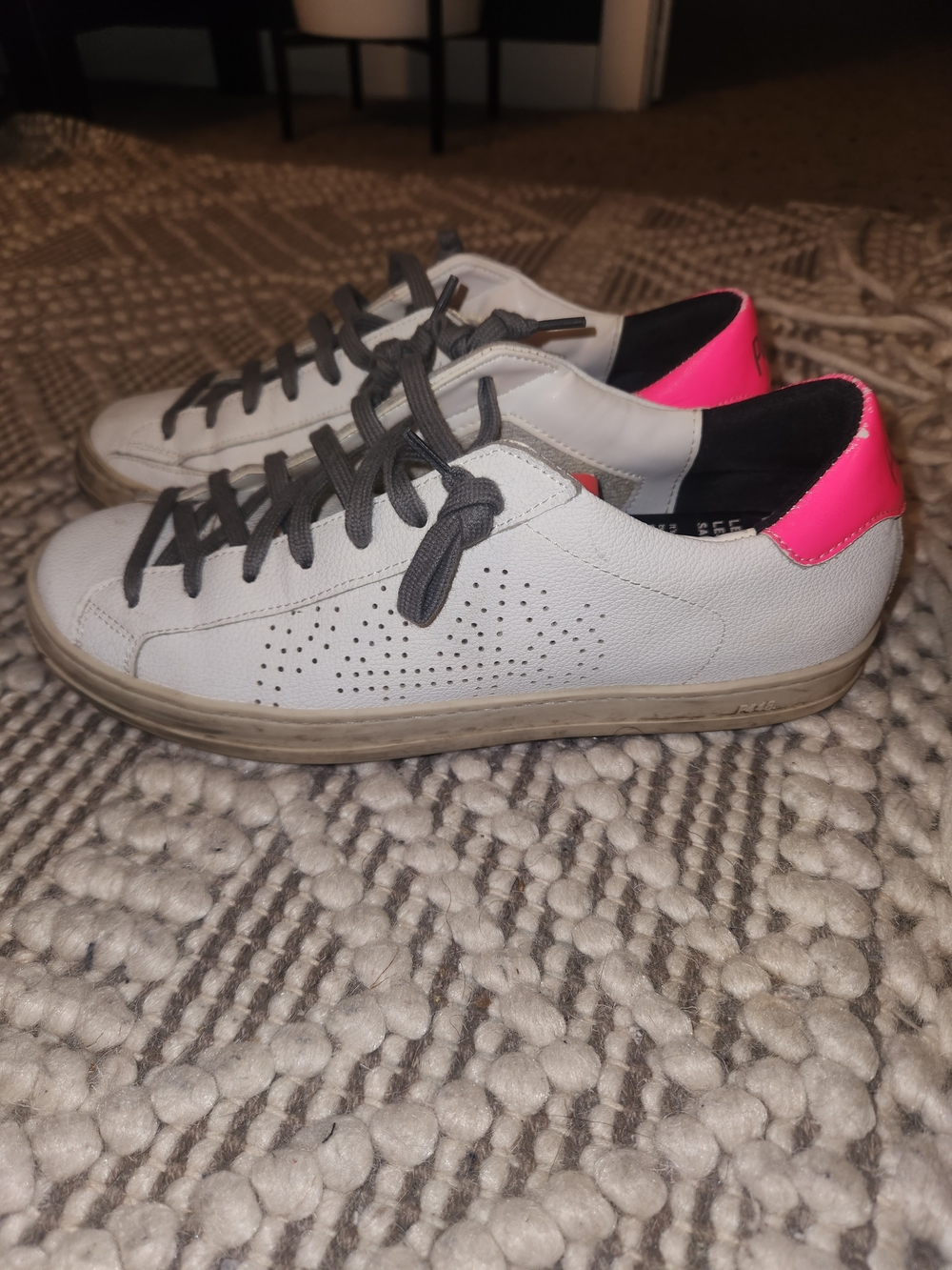 P448 White Leather Sneakers with Neon Pink Accent